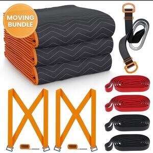 Heavy Duty Moving Blankets 3 Pack 72x42 Furniture Pads w/ Shoulder Straps